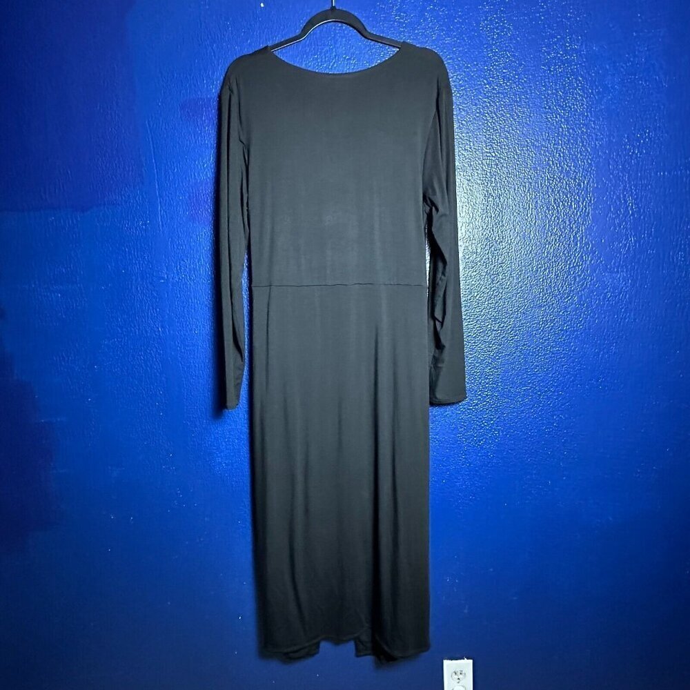 Good American Faux Wrap Midi Dress Long Sleeve Stretch Black Size 5 - Picture 8 of 9